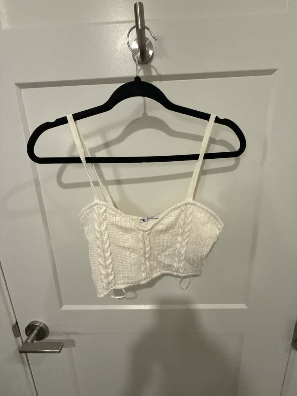 Zara Cable Knit Crop Top Tank Sweetheart Neck White Size M NWT